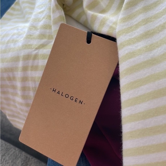 Halogen | NWT Juliette Square Neck Striped Green White Stretch Knit Top Small - Picture 4 of 5